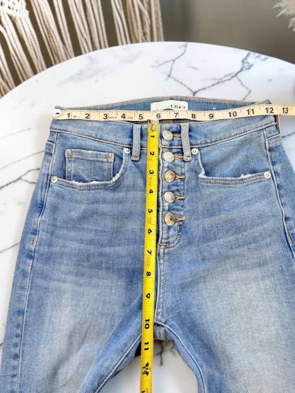 Loft High Rise Kick Crop Jeans Size 0/25P Vivid Light Let Down Hem Button Front - Picture 3 of 13